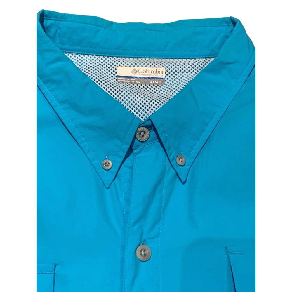 COLUMBIA PFG Fishing Shirt Mens 4X Tall Blue Short Sleeve Button Up 26x34 - Picture 4 of 11